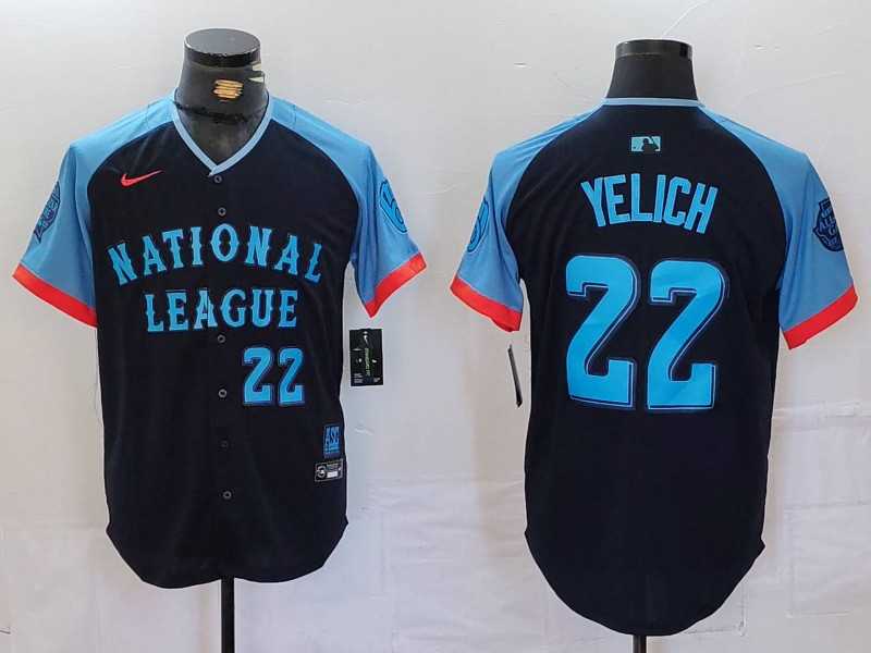 Mens Milwaukee Brewers #22 Christian Yelich Number Navy 2024 All Star Limited Stitched Jersey->2024 mlb all-star->MLB Jersey